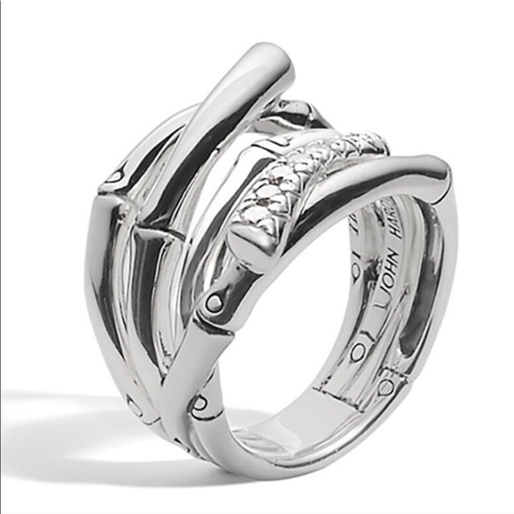 JOHN HARDY 925 Silver Bamboo Pave Diamond Ring